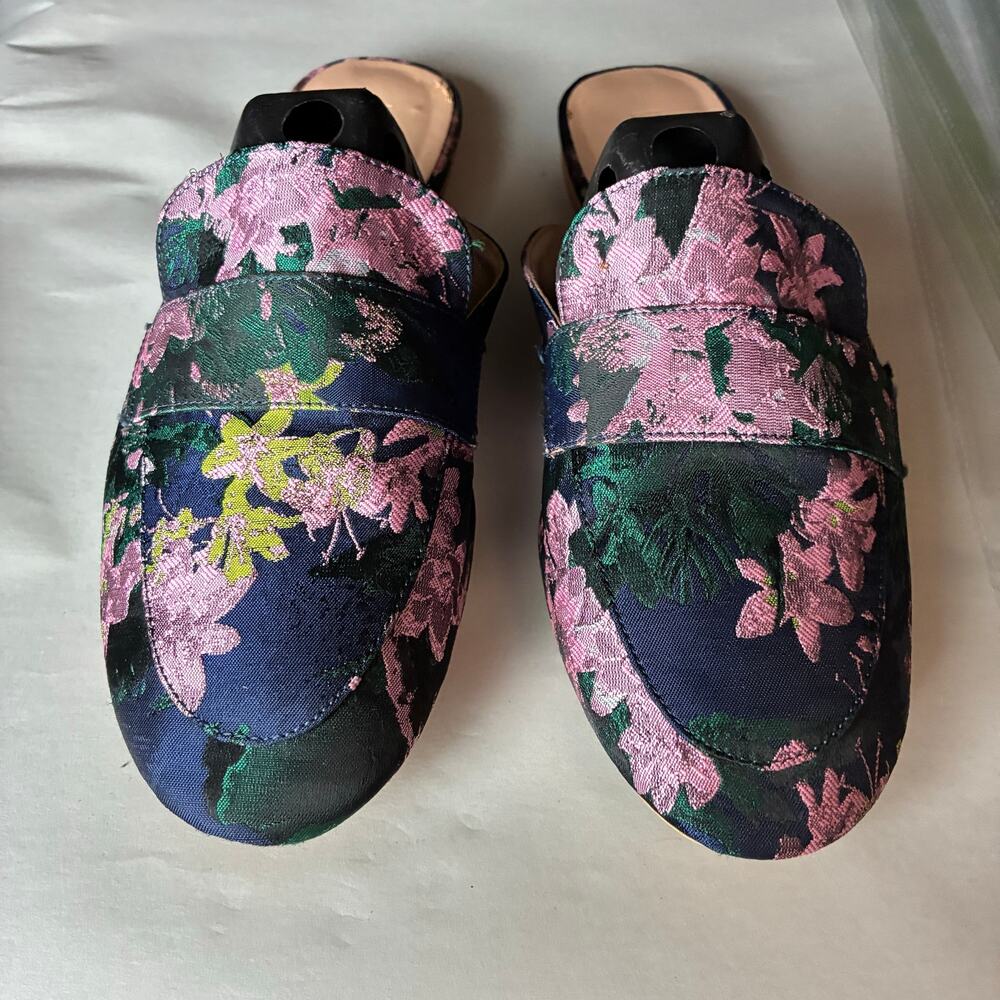 LOFT Blue Floral Monk Strap Mule Shoes Women's 9 Pointed-Toe Satin Asian Shimmer - Picture 2 of 13